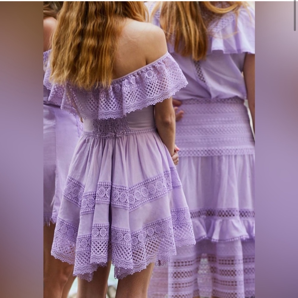 Charo Ruiz Vaiana Crocheted Lace-paneled Cotton-blend Mini Dress In Lilac
